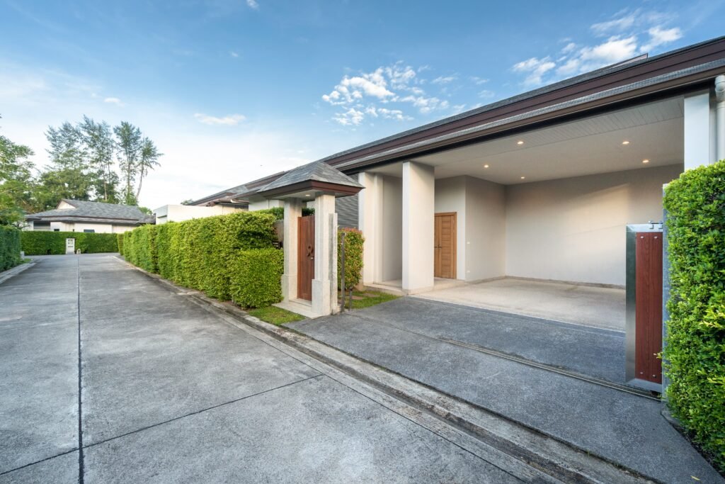 carport-of-luxury-pool-villa-and-small-wooden-gate